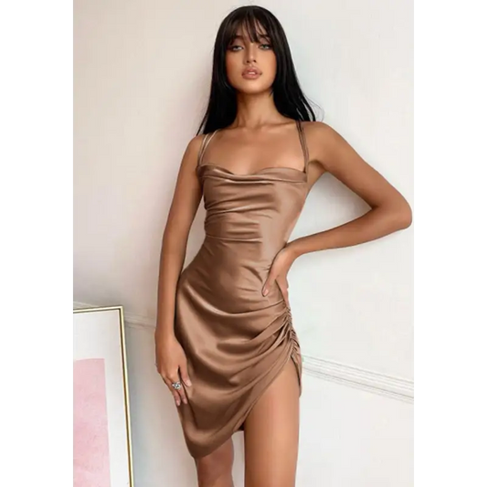 Robe Satin Elégance | Champagne | Création Satin 