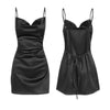 Robe satin noire dos nu à lacets, élégante et sexy, parfaite pour une soirée chic