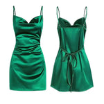 Robe Satin Femme Dos Nu à Lacets - Vignette | Création Satin