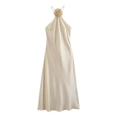 Robe Satin Santorini Champagne, longue et fluide, idéale pour soirée élégante