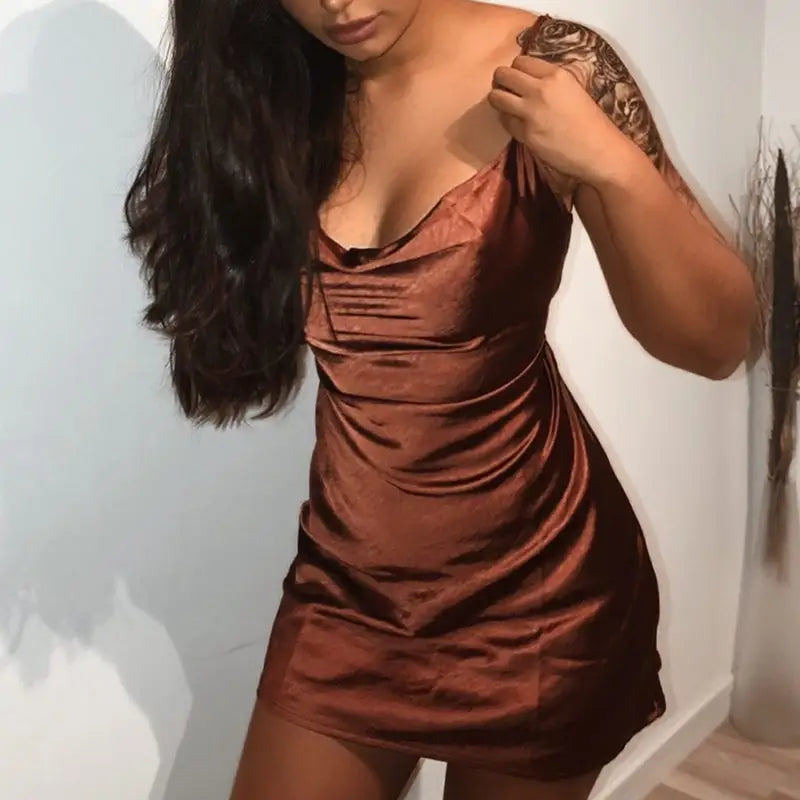 Robe Satin Sexy - Brun / S