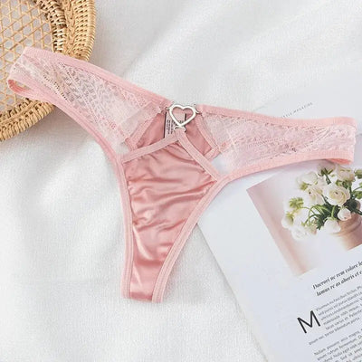 String-Satin-Sexy-Dentelle-Et-Cœur-Rose-Poudré