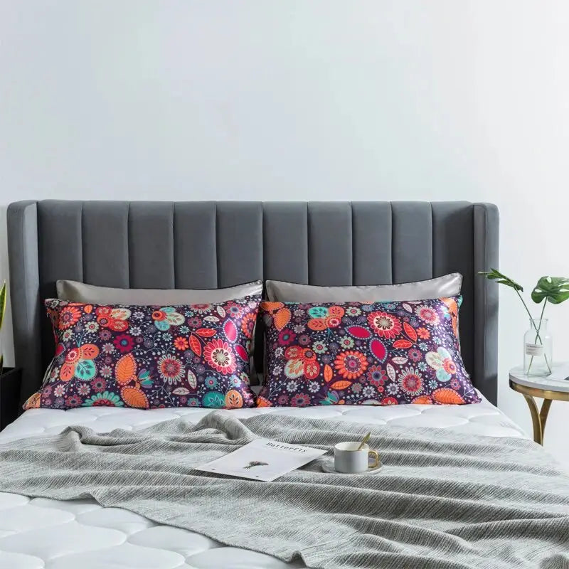 Taie-d’oreiller-en-satin-avec-imprimé-floral