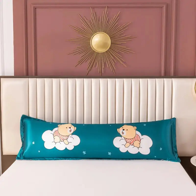 Taie-d-oreiller-Satin-longue-Fantaisie-jacquard-avec-motif-ourson-et-nuage
