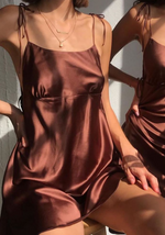 Robe Satin Marron - Vignette | Création Satin