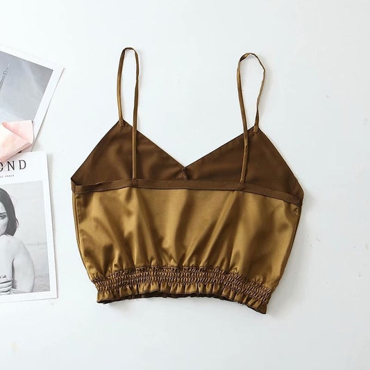 Crop Top Satin Basique Marron.