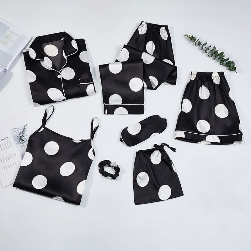Ensemble Pyjama Satin Noir Pois.