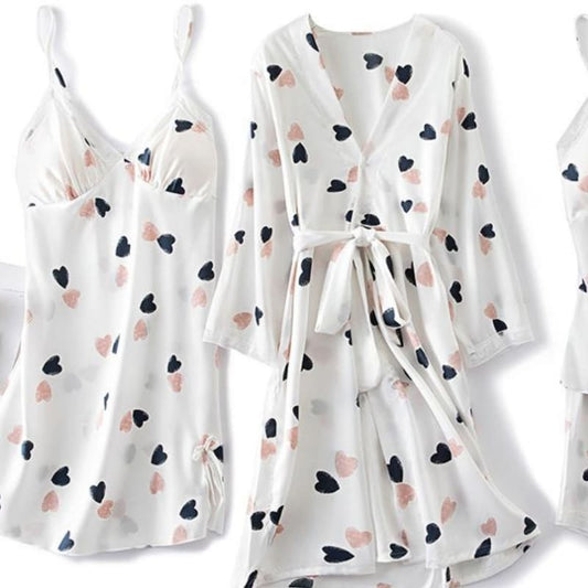 Ensemble Pyjama Satin Couleur Blanc.