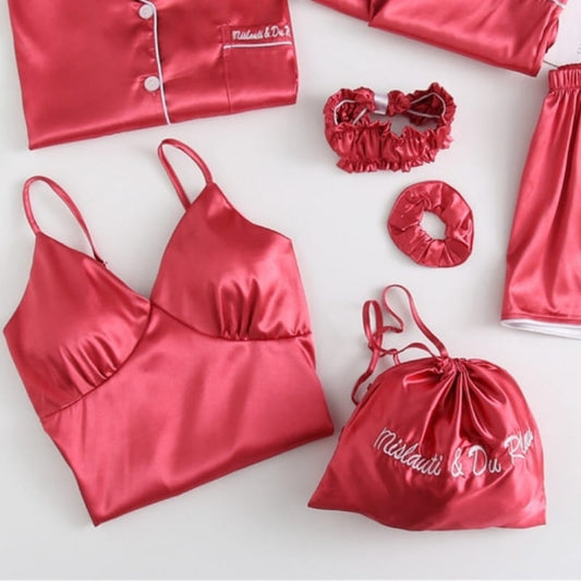 Ensemble Pyjama Femme Satin Couleur Rouge.