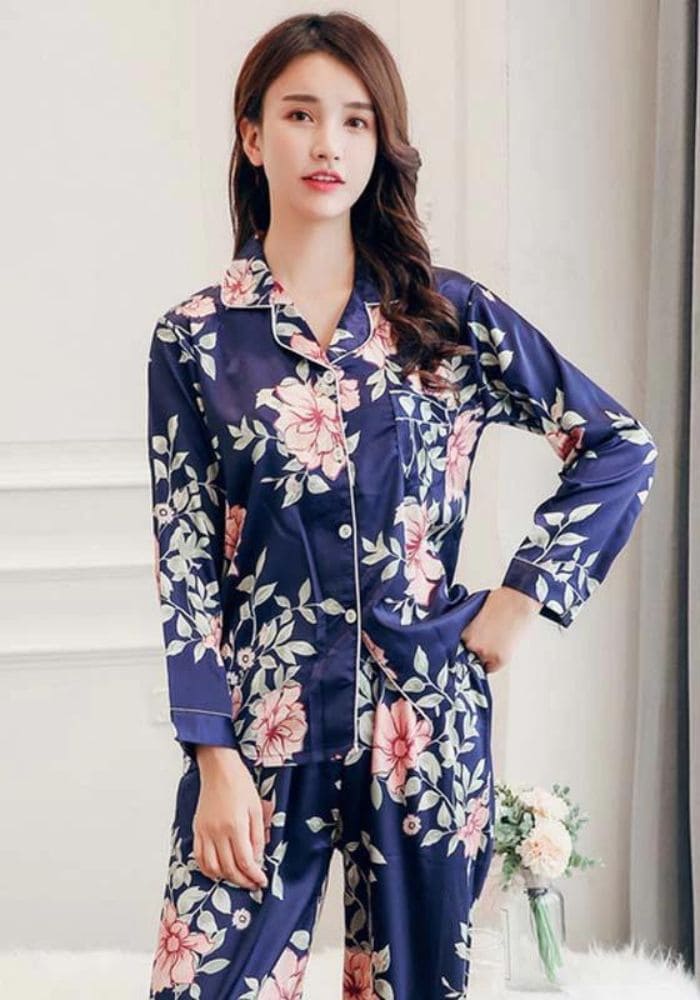 Pyjama Femme Satin Bleu