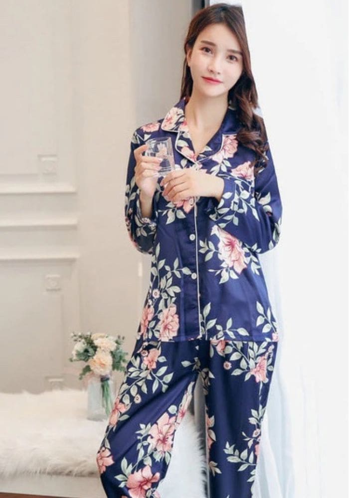 Pyjama Femme Satin Bleu