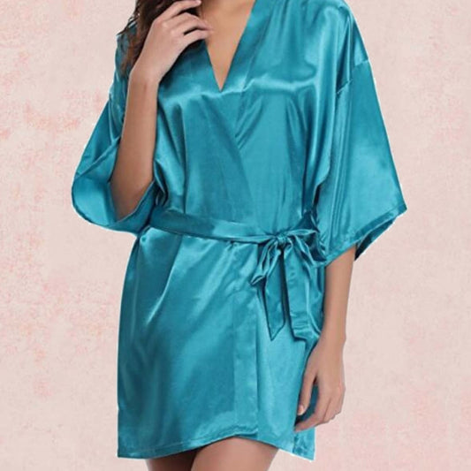 Kimono Satin Couleur Turquoise.