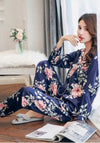 Pyjama Femme Satin Bleu Floral
