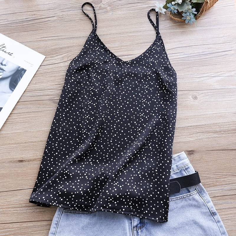 Débardeur Satin Noir Pois.