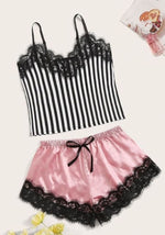 Pyjama Satin Rayé Rose - Vignette | Création Satin