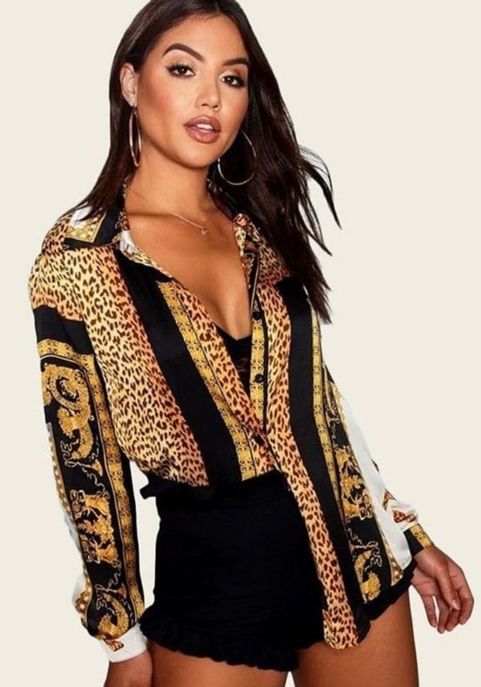 Chemisier Satin Imprimé Écharpe