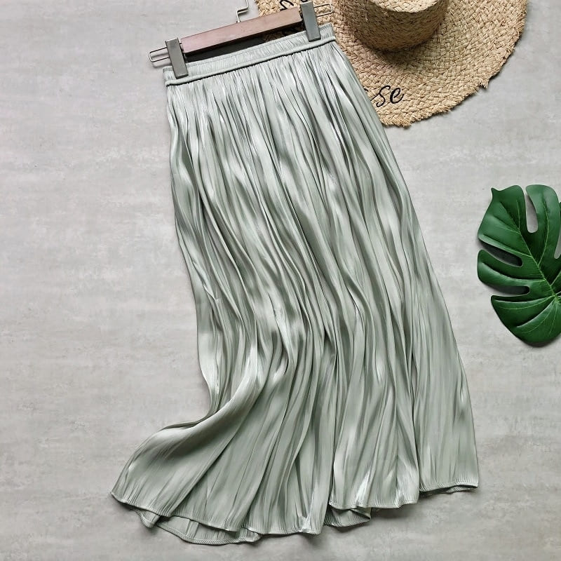 Jupe Satin Plissée Verte claire