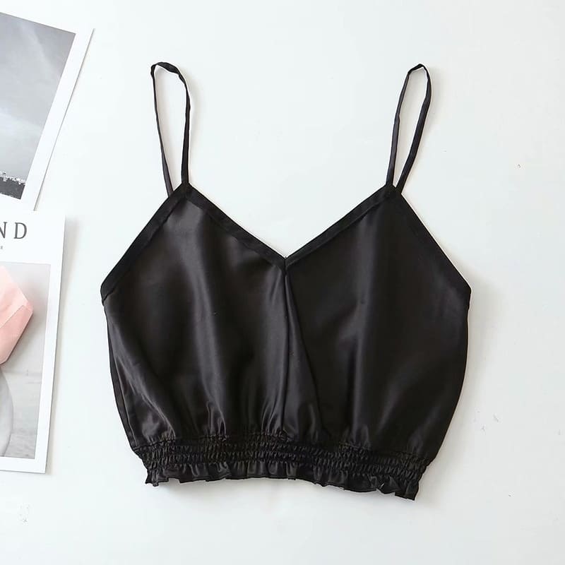 Crop Top Satin Noir Basique.