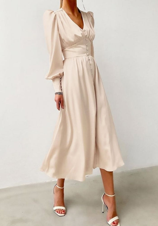 Robe Longue Satin Beige