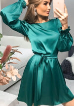 Robe Satin Courte Verte Émeraude - Vignette | Création Satin