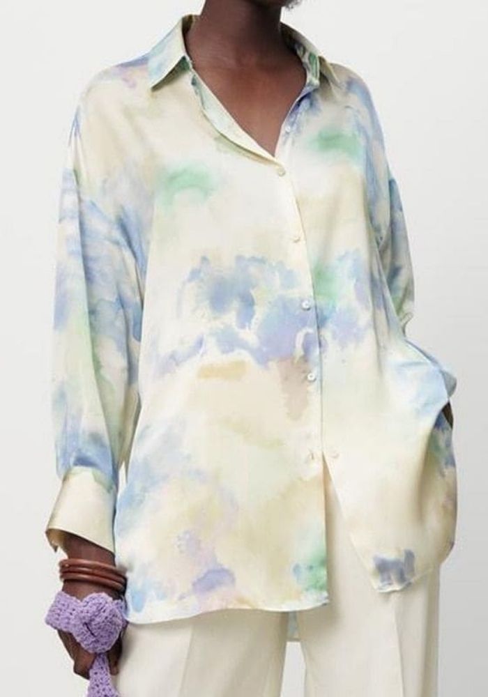 Chemisier Satin Bleu Imprimé Création Satin