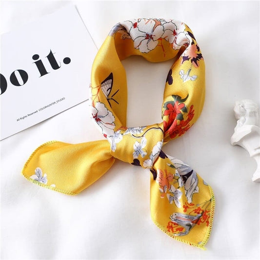 Bandana Satin Jaune Fleuri.