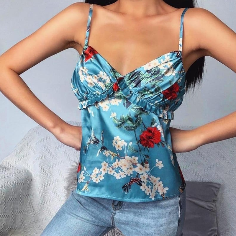 Débardeur Satin Fleuri.