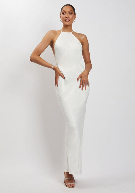 Robe Satin Blanche Dos Ouvert