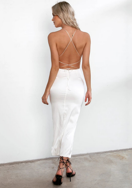 Robe Soirée Satin Longue Blanche