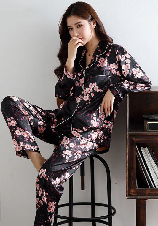 Pyjama Noir Satin Femme