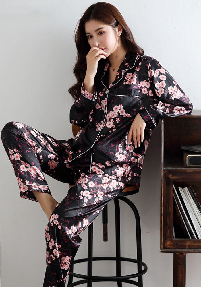 Pyjama Noir Satin Femme Création Satin