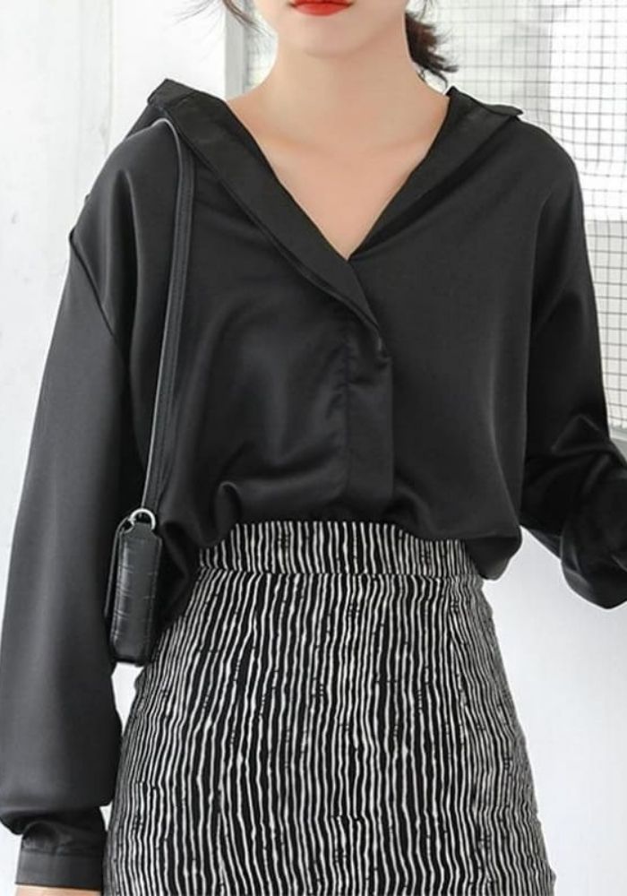 Chemisier Satin Noir Femme