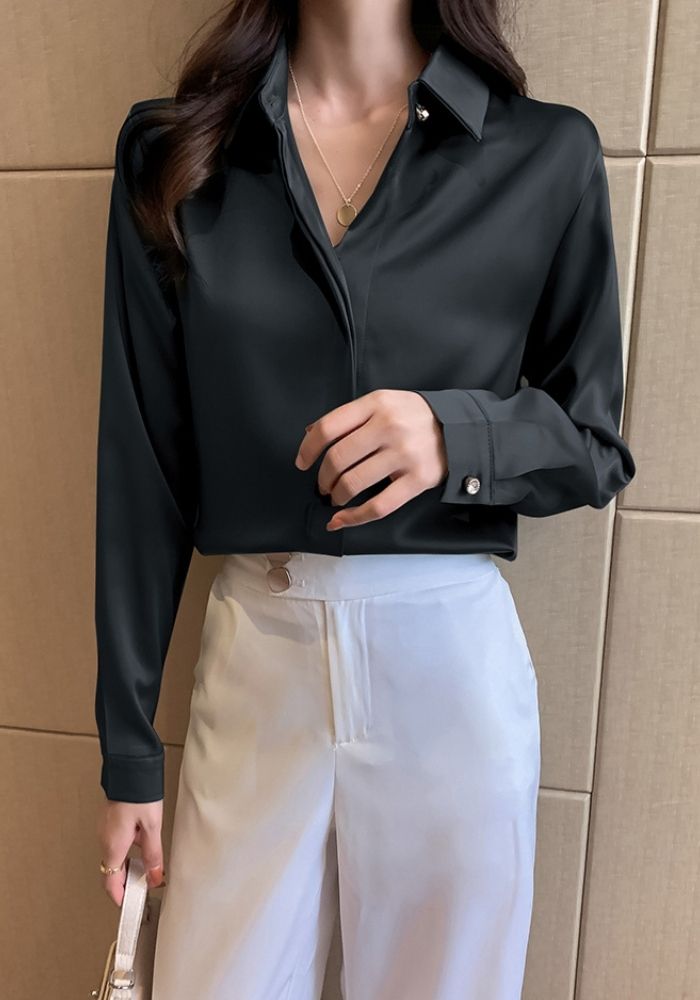 Chemisier Satin Noir Création Satin