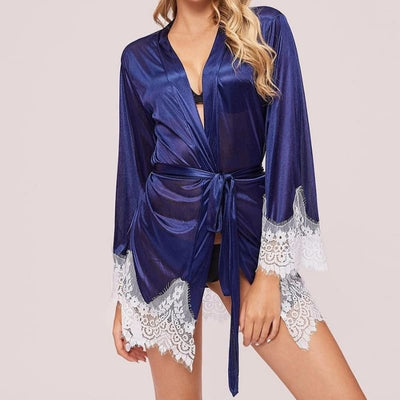 Kimono Satin Bleu Femme.