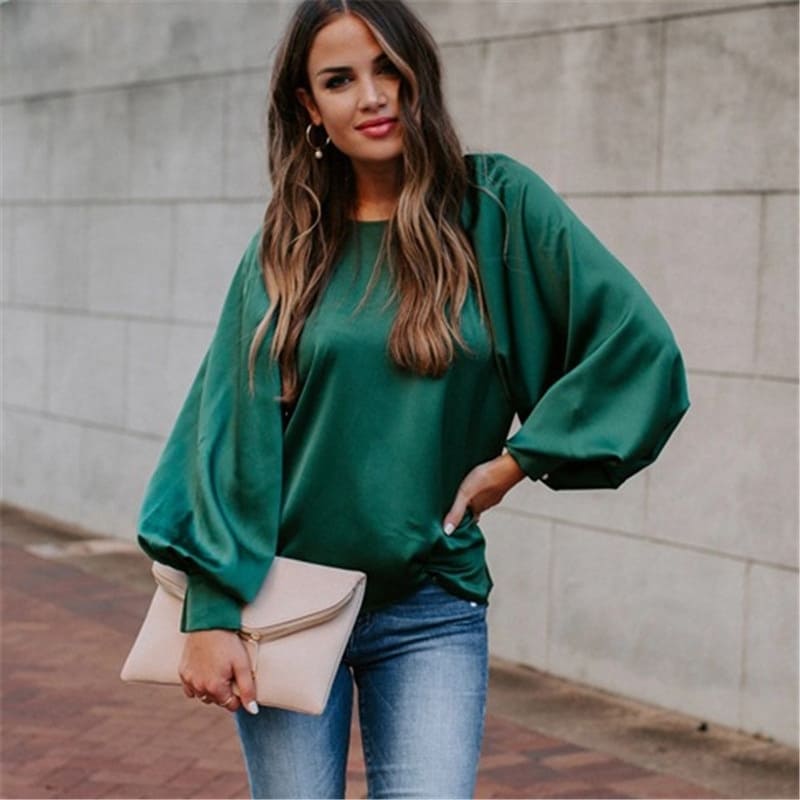 Blouse Satin Vert Émeraude.