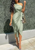 Robe Satin Verte Mi Longue