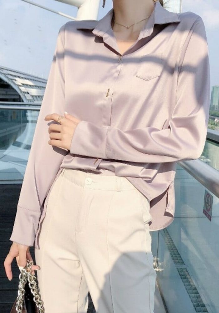 Chemisier Satin Boutons Dorés