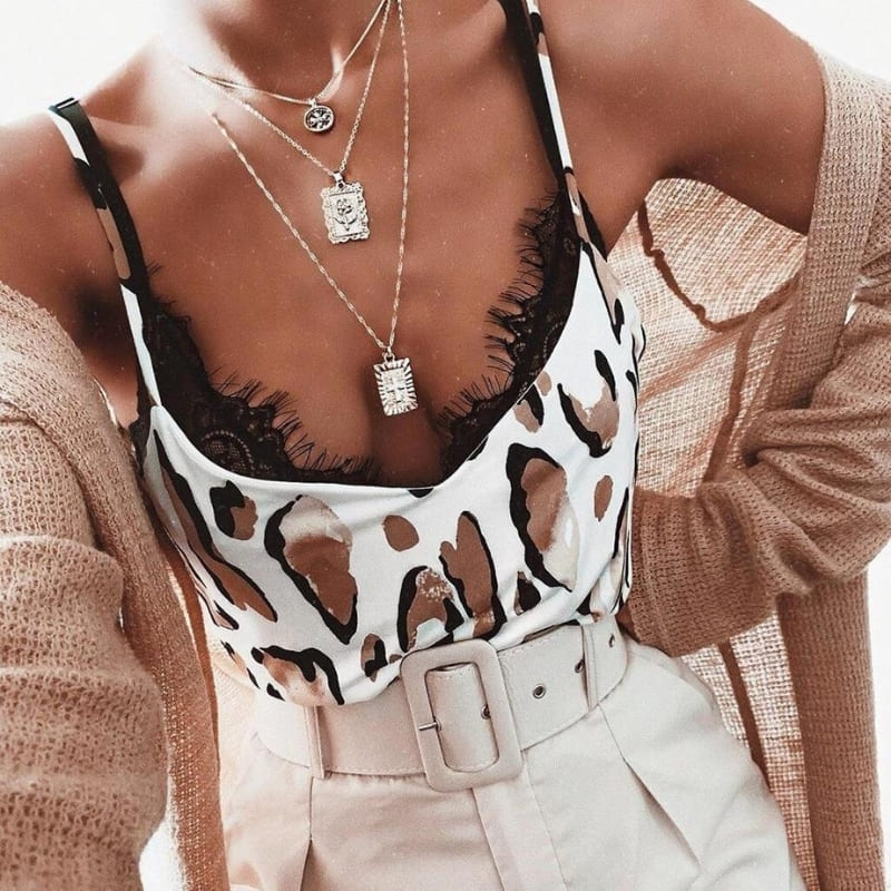 Caraco Satin Blanc Léopard.