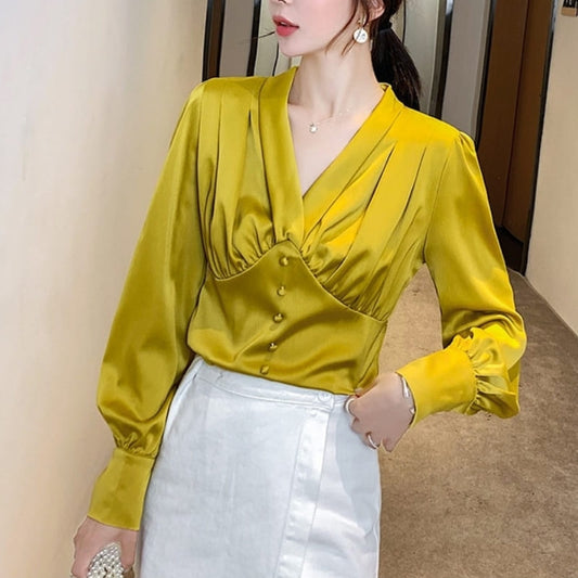 Blouse Femme Jaune Satin.