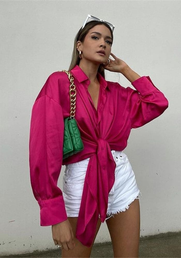 Chemisier Satin Femme Chemise Satin Motif Chemise Blanche En Satin