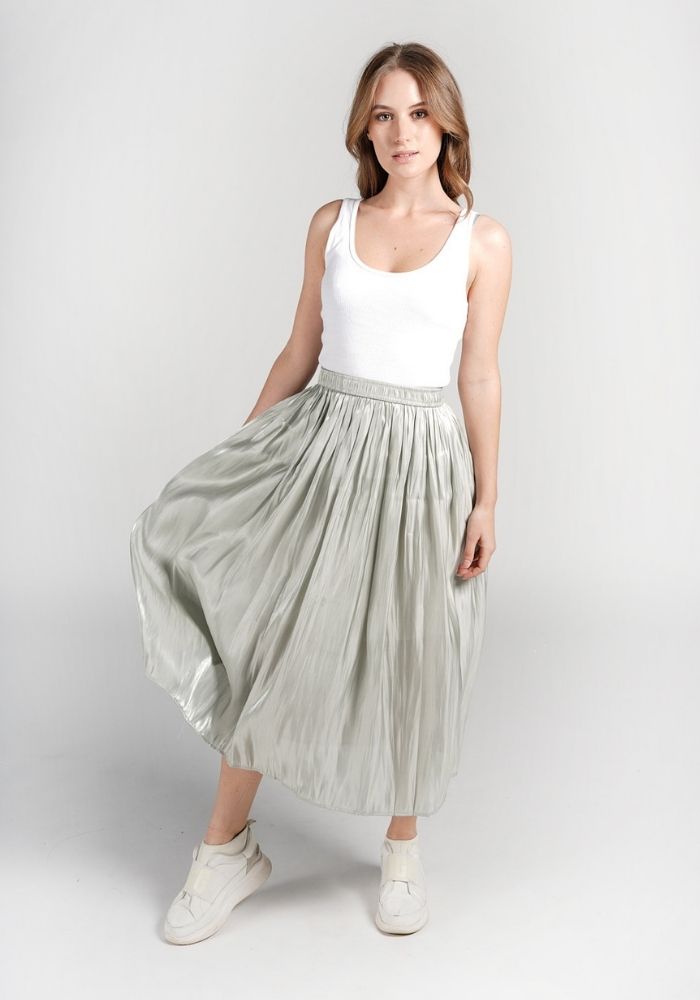 Jupe Satin Plissée Verte