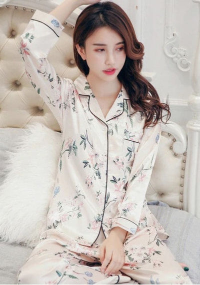 Pyjama Satin Femme Beige