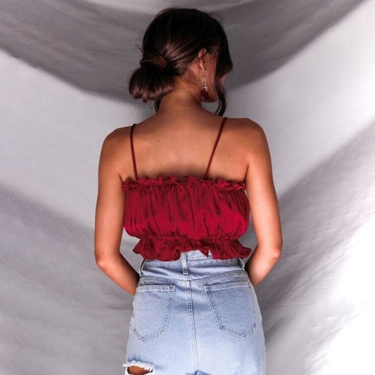 Crop Top Satin Bordeaux rouge
