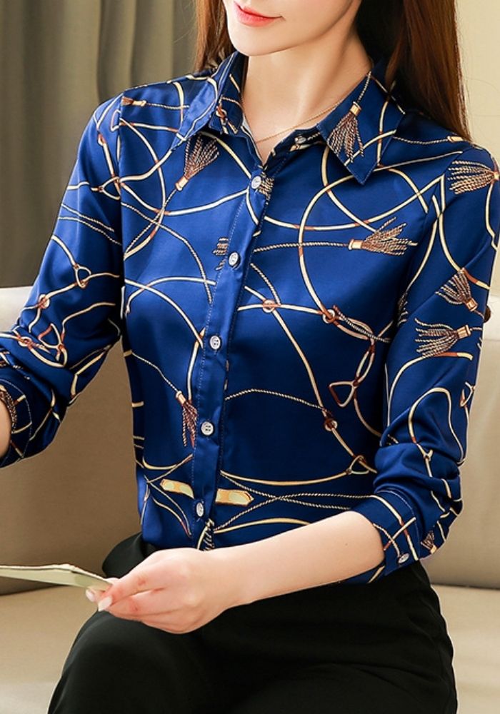 Chemisier Femme Satin Bleu Création Satin