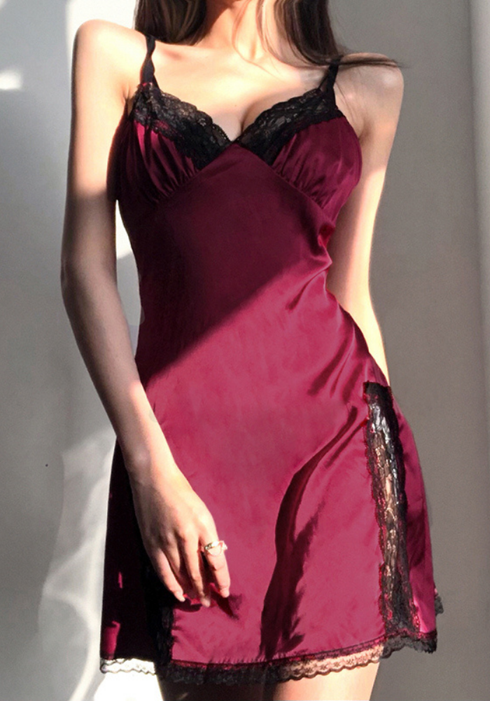 Robe Nuisette Satin Rouge