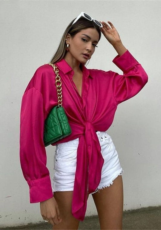 Chemisier Satin Rose Femme