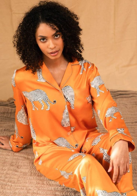 Pyjama Satin Femme Orange