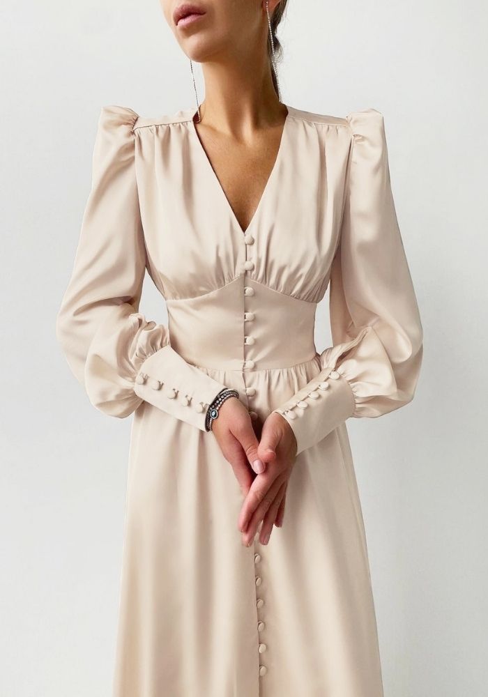 Robe Longue Satin Beige