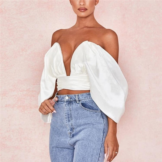 Crop Top Satin À Noeud Dos Nu