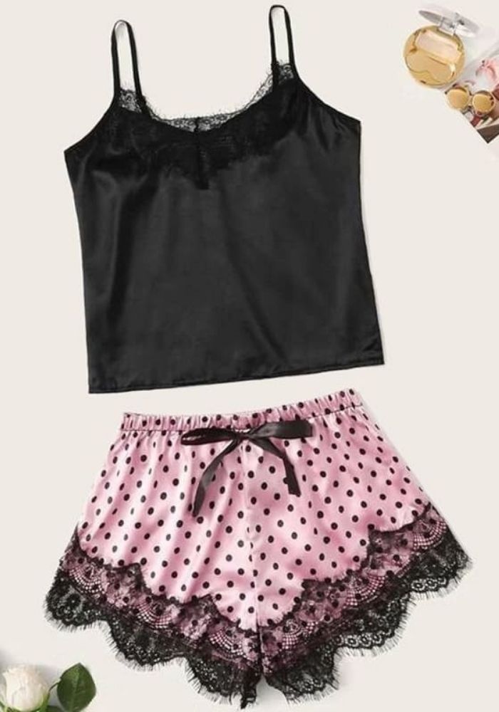 Pyjama Satin Rose Pois